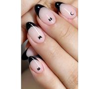JMEOWIO Autocollant Ongles Gel UV French Tip Noire Halloween Gel Nail Stickers Semi-durci Stickers Ongle Gel Deco Ongle Nail Art Design Manucure
