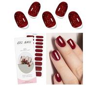 JMEOWIO Autocollant Ongles Gel UV Paillettes Rouge Foncé Noel Gel Nail Stickers Semi-durci Stickers Ongle Gel Deco Ongle Nail Art Design Manucure