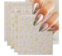 JMEOWIO Feuille Fleurs Or Stickers Ongles Nail Art 8 Feuilles Autocollants Ongles Autoadhésif Deco Ongle Nail Art Design Manucure
