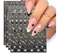 JMEOWIO Fleur Ligne Coeur Stickers Ongles Nail Art 9 Feuilles Autocollants Ongles Autoadhésif Deco Ongle Nail Art Design Manucure