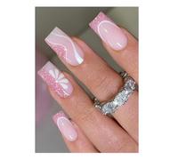 JMEOWIO Gel Nail Stickers Fleurs Roses Blanche - 20 Pièces - Acrylate de Polyuréthane - Rectangulaire - UV/LED - Facile à Utiliser - Cadeau Parfait
