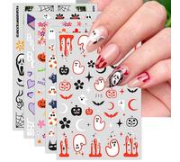 JMEOWIO Halloween Citrouille Fantôme Stickers Ongles Nail Art 9 Feuilles Autocollants Ongles Autoadhésif Deco Ongle Nail Art Design Manucure