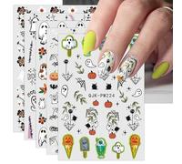 JMEOWIO Halloween Fantôme Mignon Stickers Ongles Nail Art 9 Feuilles Autocollants Ongles Autoadhésif Deco Ongle Nail Art Design Manucure