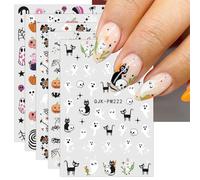 JMEOWIO Halloween Fantôme Mignon Stickers Ongles Nail Art 9 Feuilles Autocollants Ongles Autoadhésif Deco Ongle Nail Art Design Manucure