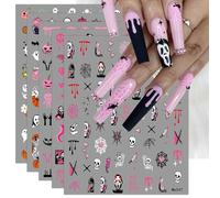 JMEOWIO Nail Art Stickers Halloween 9 Feuilles Autocollants Ongles Autoadhésif Deco Ongle Nail Art Design Manucure Vinyle Rose Surface lisse Halloween