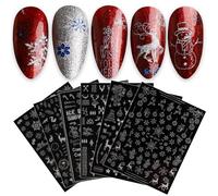 JMEOWIO Noel Paillette Stickers Ongles Nail Art 9 Feuilles Autocollants Ongles Autoadhésif Deco Ongle Nail Art Design Manucure