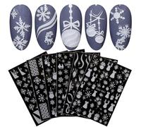 JMEOWIO Noël Paillettes Stickers Ongles Nail Art 8 Feuilles Autocollants Ongles Autoadhésif Deco Ongle Nail Art Design Manucure