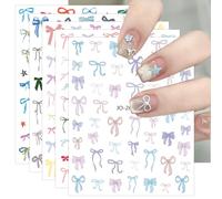JMEOWIO Nœud Papillon En Forme De Cœur Rose A Paillettes Stickers Ongles Nail Art 9 Feuilles Autocollants Ongles Autoadhésif Deco Ongle Nail Art Design Manucure
