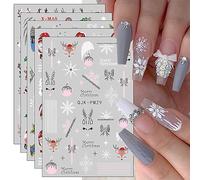 JMEOWIO Paillette Noël Stickers Ongles Nail Art 10 Feuilles Autocollants Ongles Autoadhésif Deco Ongle Nail Art Design Manucure