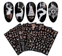 JMEOWIO Paillettes blanches de Stickers Ongles Noel Nail Art 9 Feuilles Autocollants Ongles Autoadhésif Deco Ongle Nail Art Design Manucure