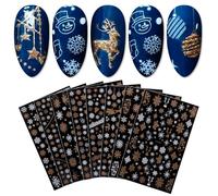 JMEOWIO Paillettes de Stickers Ongles Noel Nail Art 8 Feuilles Autocollants Ongles Autoadhésif Deco Ongle Nail Art Design Manucure