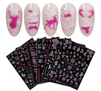 JMEOWIO Paillettes Roses De Stickers Ongles Noel Nail Art 9 Feuilles Autocollants Ongles Autoadhésif Deco Ongle Nail Art Design Manucure