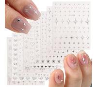JMEOWIO Papillon Etoile Lune Argentée Stickers Ongles Nail Art 9 Feuilles Autocollants Ongles Autoadhésif Deco Ongle Nail Art Design Manucure