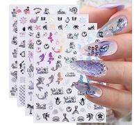 JMEOWIO Plage Été Océan Requin Tropical Stickers Ongles Nail Art 9 Feuilles Autocollants Ongles Autoadhésif Deco Ongle Nail Art Design Manucure