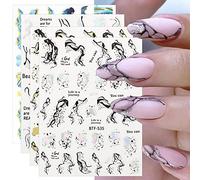 JMEOWIO Pointe Française En Marbre Stickers Ongles Nail Art 9 Feuilles Autocollants Ongles Autoadhésif Deco Ongle Nail Art Design Manucure