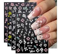 JMEOWIO Printemps Fleur Stickers Ongles Nail Art 9 Feuilles Autocollants Ongles Autoadhésif Deco Ongle Nail Art Design Manucure