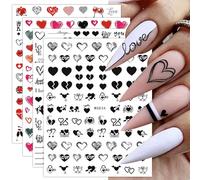JMEOWIO Saint Valentin Coeur Noir Stickers Ongles Nail Art 9 Feuilles Autocollants Ongles Autoadhésif Deco Ongle Nail Art Design Manucure