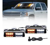 JMEST LEAD LED Stroboscopique 12V Pour Véhicule, 2x 7.2 Inch Lampe Stroboscopique à LED Pour Intérieurs de Pare-Brise, 18 modèles Feux Clignotants d'urgence Pour Voiture Camion (Ambre& Blanc)