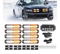 JMEST LEAD LED Stroboscopique Ambre et Blanc, 8PCS Lampe Stroboscopique à LED avec Contrôleur à 9 touches, 20 modèles, 12V 24V Feux Stroboscopique à LED de Sécurité Pour Véhicules Camions