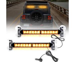 JMEST LEAD Lumières Stroboscopiques pour Pare-Brise de Voiture, 24-LED 2 x 12.4'' Feux Stroboscopique d' Urgence Feux de Balise Clignotants 23 Modes pour Voitures Camions Van (Amber)