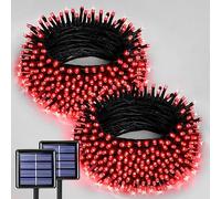 JMEXSUSS Lot de 2 guirlandes lumineuses solaires d'extérieur étanches, 400 DEL au total, 400 lumières solaires de Noël pour extérieur, terrasse, cour, décorations de sapin de Noël, 8 modes, rouge
