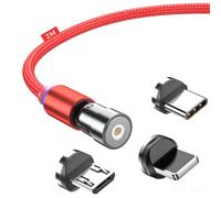 JMF Tech Câble charge magnétique 3 en 1 - Câble USB magnétique à 360 ° + câble charge rotatif à 180 ° 2,4 A 1 m/2 m en nylon tressé compatible micro USB, type C/USB C, iPhone, téléphone, tablettes