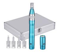 JMFBeauty Derma Pen rechargeable sans fil 5 vitesses à micro-aiguilles Longueur réglable Stylo électrique à micro-aiguille avec 12 cartouches Stylo à micro-aiguille Bleu