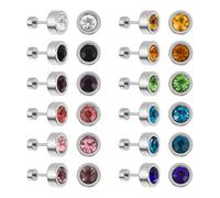 JMFENFA Lot de 12 paires de boucles d'oreilles clous en acier inoxydable à dos plat plaqué or avec vis arrière rondes cœur étoile fleur pierre de naissance zircone cubique ensemble, 8mm, Acier