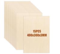 JMIATRY 15 Pcs Contreplaqué 3mm, 400 x 300mm Feuille de Bois, Panneau Bois Contreplaqué pour DIY, Maquette de Maison, d’avion, Artisanats