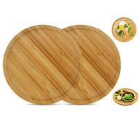 JMIATRY 2 Pcs Plateau Bambou Rond 20CM, Plateau Repas en Bambou, Soucoupe en Bambou, Planche de Service en Bambou pour Plantes, Repas