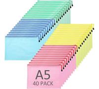 JMIATRY 40Pcs Pochette Zippée A5, 4 Couleurs en Plastique Pour Document, Fermeture Éclair, Stockage et Organisation des Recettes D'Entreprises
