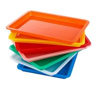 JMIATRY Lot de 14 plateaux de service antidérapants en plastique multicolore, 34 x 25 x 3 cm, 7 couleurs, plateau d'activités artistiques pour la maison, l'école, les travaux manuels et les projets de