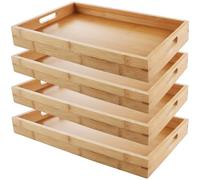 JMIATRY Lot de 4 plateaux rectangulaires en bois de bambou avec poignées, 38,1 x 25,4 x 3,8 cm, plateaux de service pour le dîner, le thé, le dessert