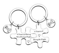 JMIMO Cadeau d'anniversaire de mariage pour couple - Cadeau d'anniversaire de mariage pour elle et lui - Ensemble de porte-clés puzzle unique souvenir pour 4e anniversaire de mariage