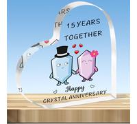 JMIMO Plaque en acrylique en forme de cœur pour 15e anniversaire de mariage avec inscription « 15 Years Together » pour couple, épouse, mari