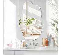 JMITHA Miroir Asymétrique Miroir Mural Irrégulier Moderne Verre Wavy Miroir Forme Organique pour Salon Salle de Bain Entrée Chambre à Coucher