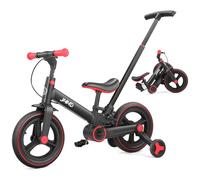 JMMD Draisienne Évolutive, Vélo à Roues Stabilisatrices et Pédales Amovibles, avec Poignée de Poussée Réglable - Tricycle Sécurisé avec Freins et Béquille pour Enfants de 1.5 à 5 Ans, Noir