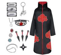 JMOCD Déguisement Akatsuki Hidan Itachi Costume Halloween Adulte Enfant Cape, Akatsuki Cosplay Anneau Bandeau Bague Collier Accessoires Carnaval Tenue Manga pour Homme Femme Fille Garcon (XS)