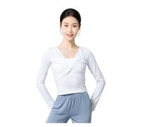 JMORCO Cache Coeur Danse Classique Fille Haut de Ballet for Femme, Veste de Danse, Haut Cache-Coeur, Manteau en Coton à Manches Longues, Chemise de Danse for Femme(White,S Height 155-160cm)