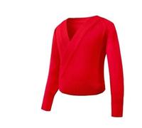 JMORCO Cache Coeur Danse Classique Fille Pull Chaud à Manches Longues avec Ceinture for Enfants, Filles, Danse de Ballet, Hauts croisés, Automne Hiver(Red,150)