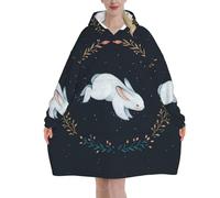 Jmorco Couverture à capuche en flanelle de 320 g - Motif lapin blanc mignon, Joli lapin blanc., XL/XXL