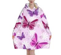 Jmorco Couverture à capuche surdimensionnée avec feuilles de palmier vertes et roses - Couverture chaude pour femmes, hommes, adolescents, papillon rose, XL/XXL