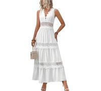 JMORCO Robe Amincissante Robe de soirée Blanche en Dentelle for Femme, col en V, Volants, Crochet, Fleur, Taille Creuse, Robe d'été Sexy(M)