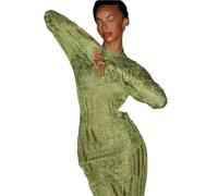 JMORCO Robe Amincissante Robe Longue en Tricot, col Rond, Unie, découpée, Dos Nu, Manches Longues, Crochet, Fleur, ajourée, Sexy, for Femmes(Green,S)