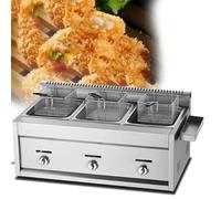 JMOUZHG Comptoir Commercial GPL Gas Deep Fat Fryer - Double en Acier Inoxydable avec Panier et Couvercle pour Frites Home Kitchen Restaurant (Triplecylinder)