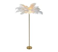 JMOUZHG Lampadaire à LED Plume avec Support en Plumes d'autruche Éclairage créatif en Fer forgé pour Salon Romantique, 130cm de Haut (White)