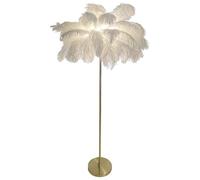 JMOUZHG Lampadaire élégant en Plume d'autruche Blanche de 160 cm de Haut pour la Chambre et Le Salon Lampe sur Pied dorée élégante (White)