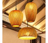 JMrider Lustres 3 Têtes Vintage Table À Manger Pendentif Lampe Suspendue Rétro À La Main Bambou Lumière De Suspension Jardin Naturel Rattan Éclairage Plafond E27 Hauteur Réglable Plafonnier Cafe Bar
