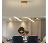 JMrider Table À Manger Lustres Moderne Dimmable LED Pendentif Avec Télécommande Pendentif Spirale Chrome Finition Lumière De Suspension Chambre Salon Éclairage Plafond Décorer Plafonnier,Gold/110cm