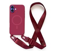 JMstore Coque Magnétique Compatible avec iPhone 16E / iPhone SE 4 / iPhone SE 2025 avec Cordon de Collier Réglable Housse de Protection, Coque Silicone Antichoc pour Magnétique -Rouge